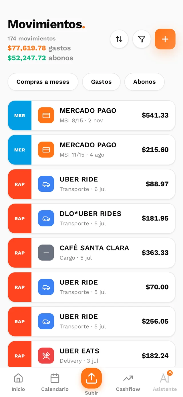 Movimientos de Appstos categorizados automáticamente